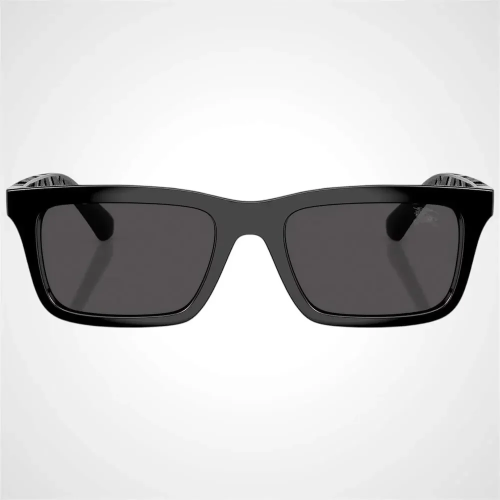 New Burberry Sunglasses Black Square Interior Classic Check Arms 53mm Gray Lens - Picture 2 of 7